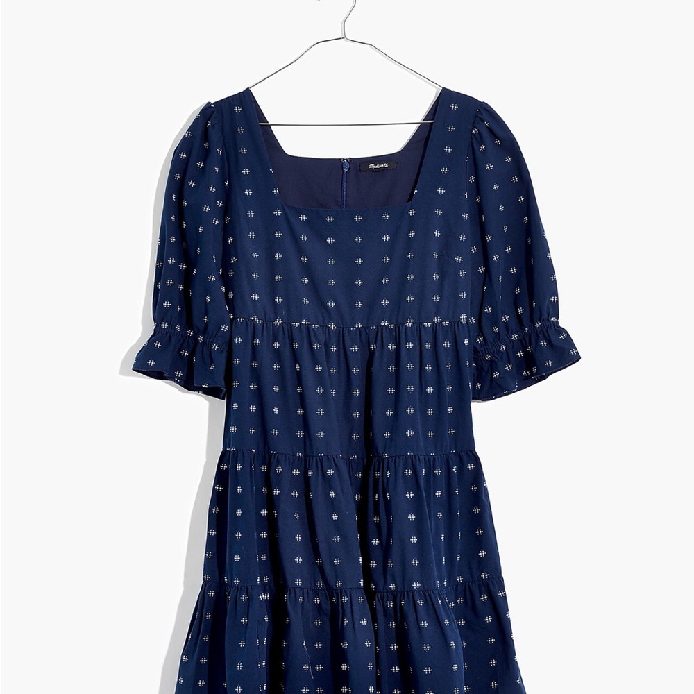 Madewell Square Neck Babydoll Dress - Blue Print